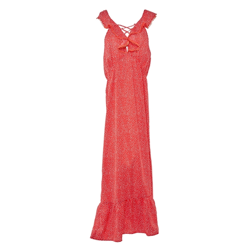Red Maxi Dress with Ruffle Details